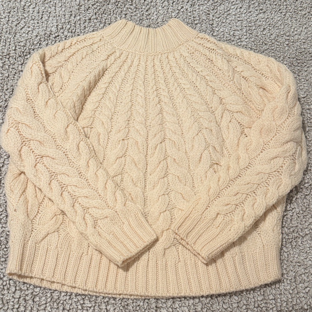 Sezane Cream Cable Knit Turtleneck Sweater